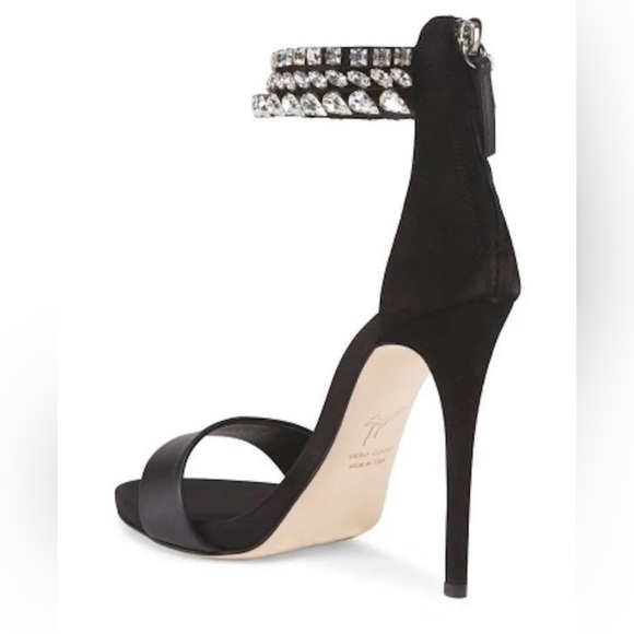 Giuseppe Zanotti Silver Crystal Embellished Heels Black Leather Sandals Shoes - Picture 3 of 15